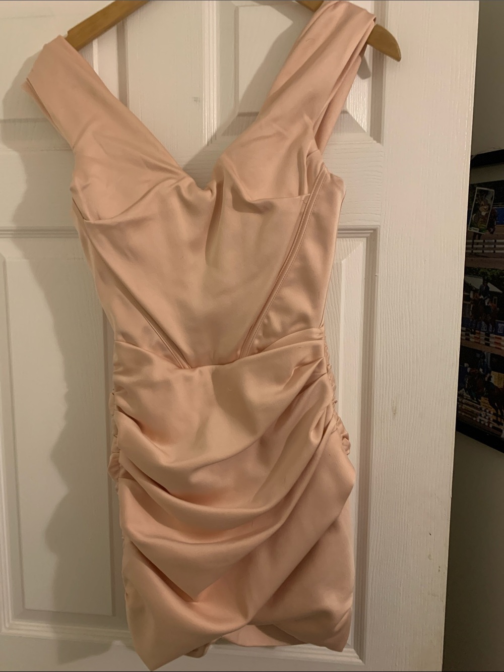 House of CB Blush Pink Satin Draped Mini Dress